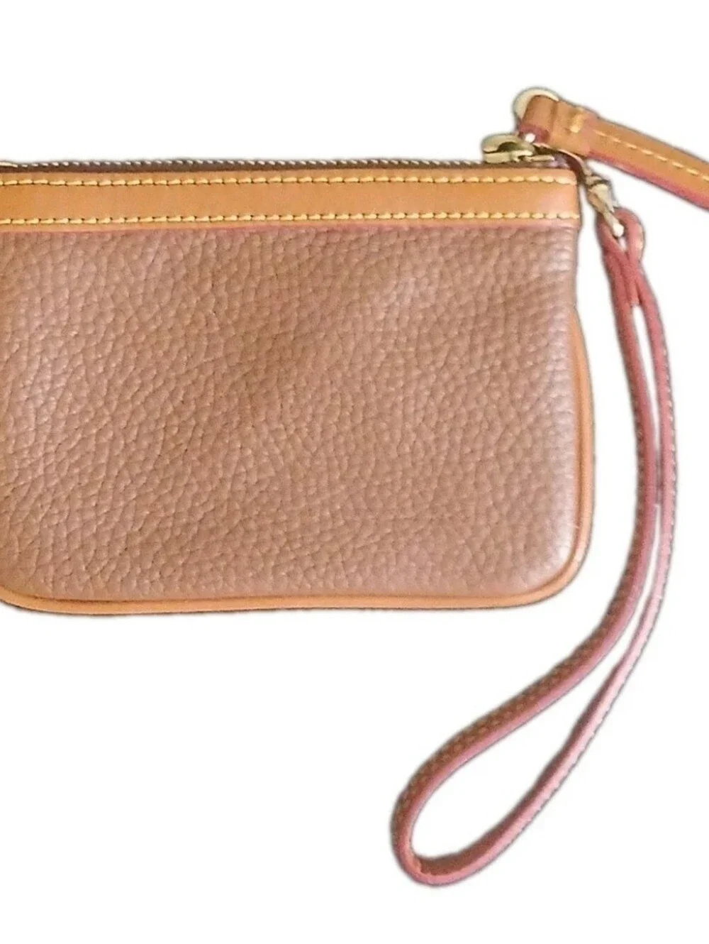 Dooney and Bourke Small Pebbled Leather Wristlet Caramel
